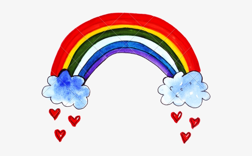 820x509 Hand Drawing Of Colorful Watercolor Rainbow And Clouds