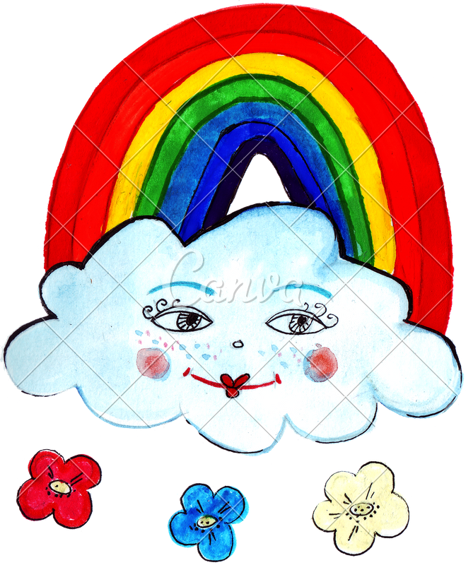 659x800 Hand Drawing Of Colorful Watercolor Rainbow And Clouds
