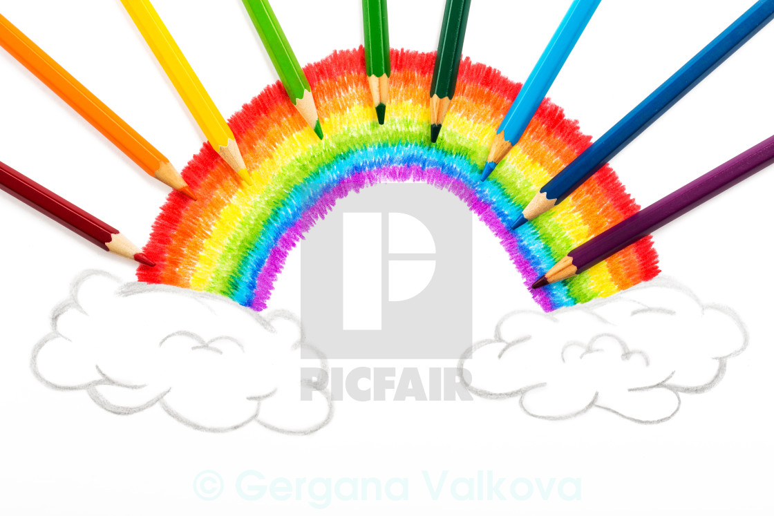 1120x747 Rainbow And Clouds Drawing, Abstract Background From Color Penci