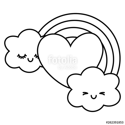 500x500 Heart And Rainbow With Clouds Black And White Stock Image