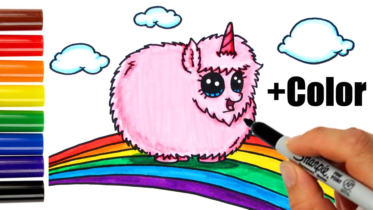 1280x720 How To Draw + Color Pink Fluffy Unicorn Dancing On Rainbow Step