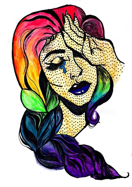 509x720 Crying Girl With Rainbow Hair