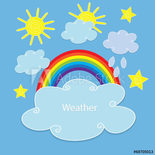 500x500 Vector Drawing Of A Rainbow, Sun And Clouds