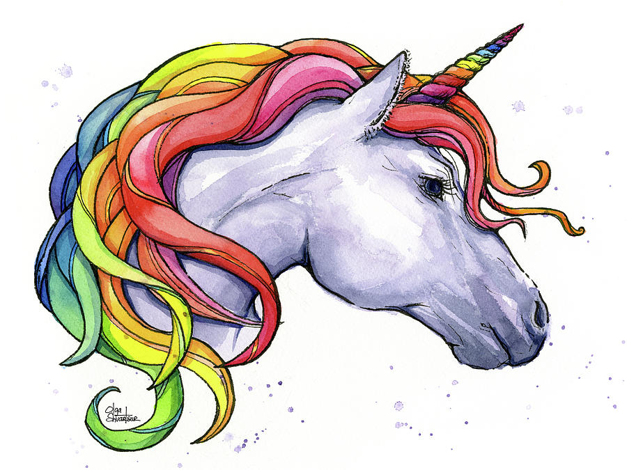 900x675 Unicorn With Rainbow Mane Painting
