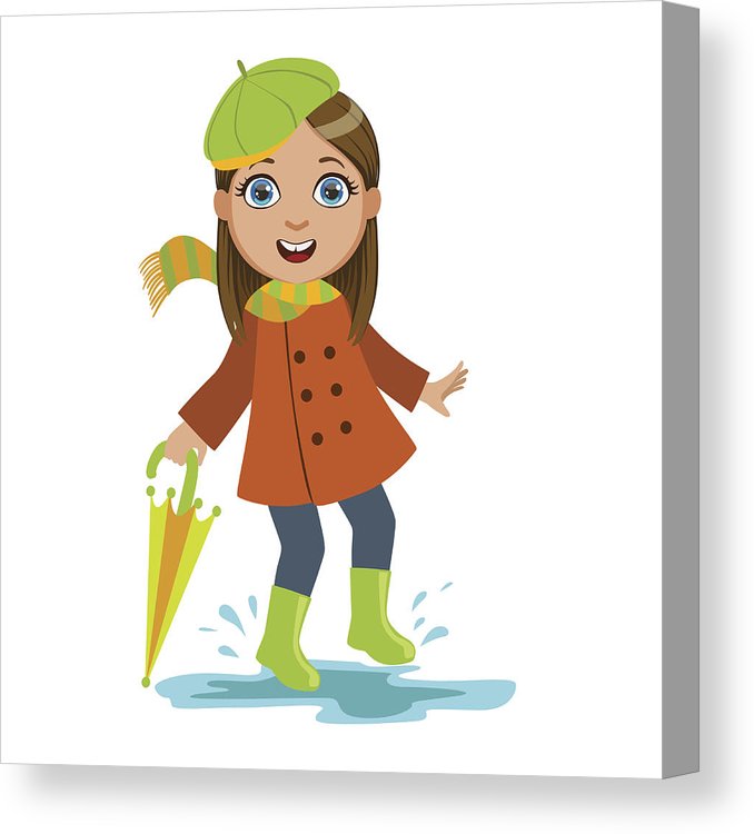 678x750 Girl In Green Beret With Umbrella, Kid In Autumn Clothes In Fall