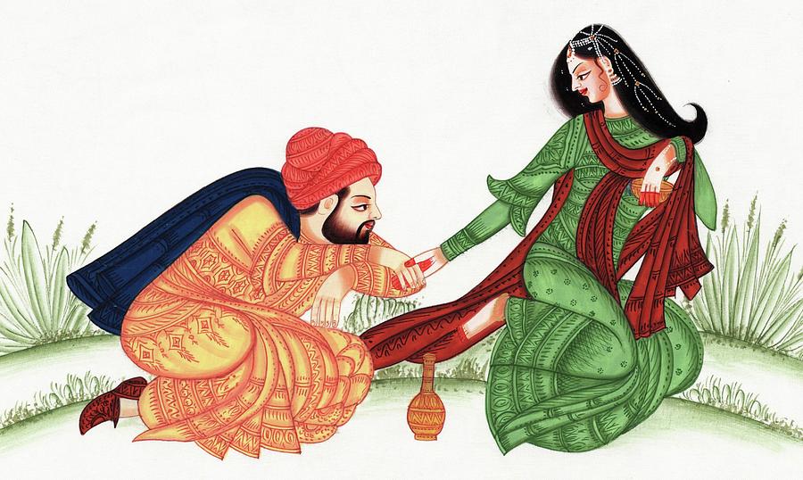 900x538 Indian Rajasthani Miniature Painting Maharaja Maharani Love