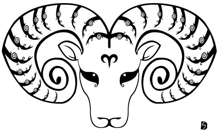 700x442 Outline Ram Head With Zodiac Sign On Forehead Tattoo Design