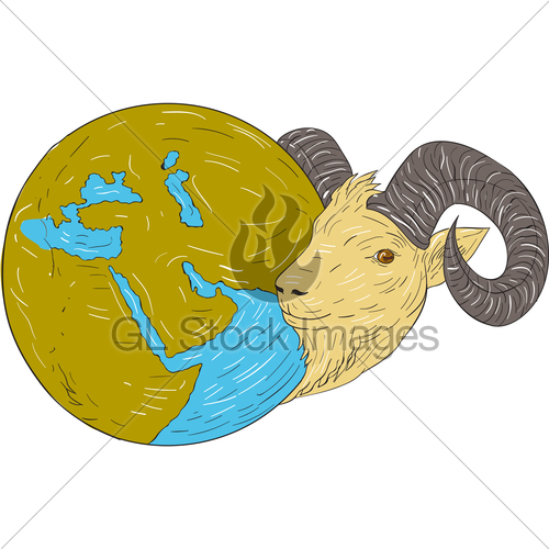 500x500 Ram Head Middle East Globe Drawing Gl Stock Images