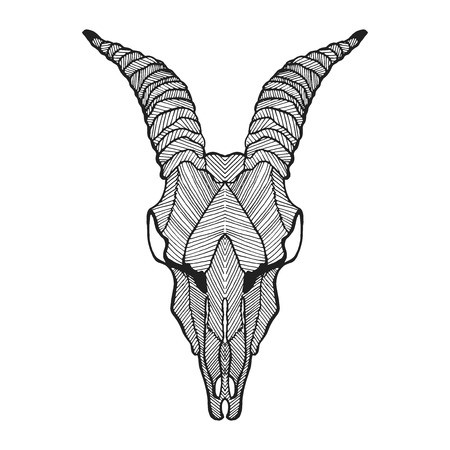 450x450 Hand Drawn Goat Skull With Roses Doodle Vector Illustration