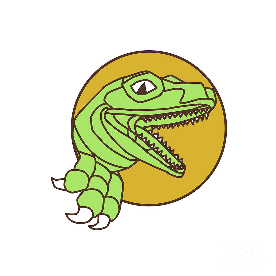 900x900 Raptor Head Breaking Out Wall Circle Drawing Digital Art