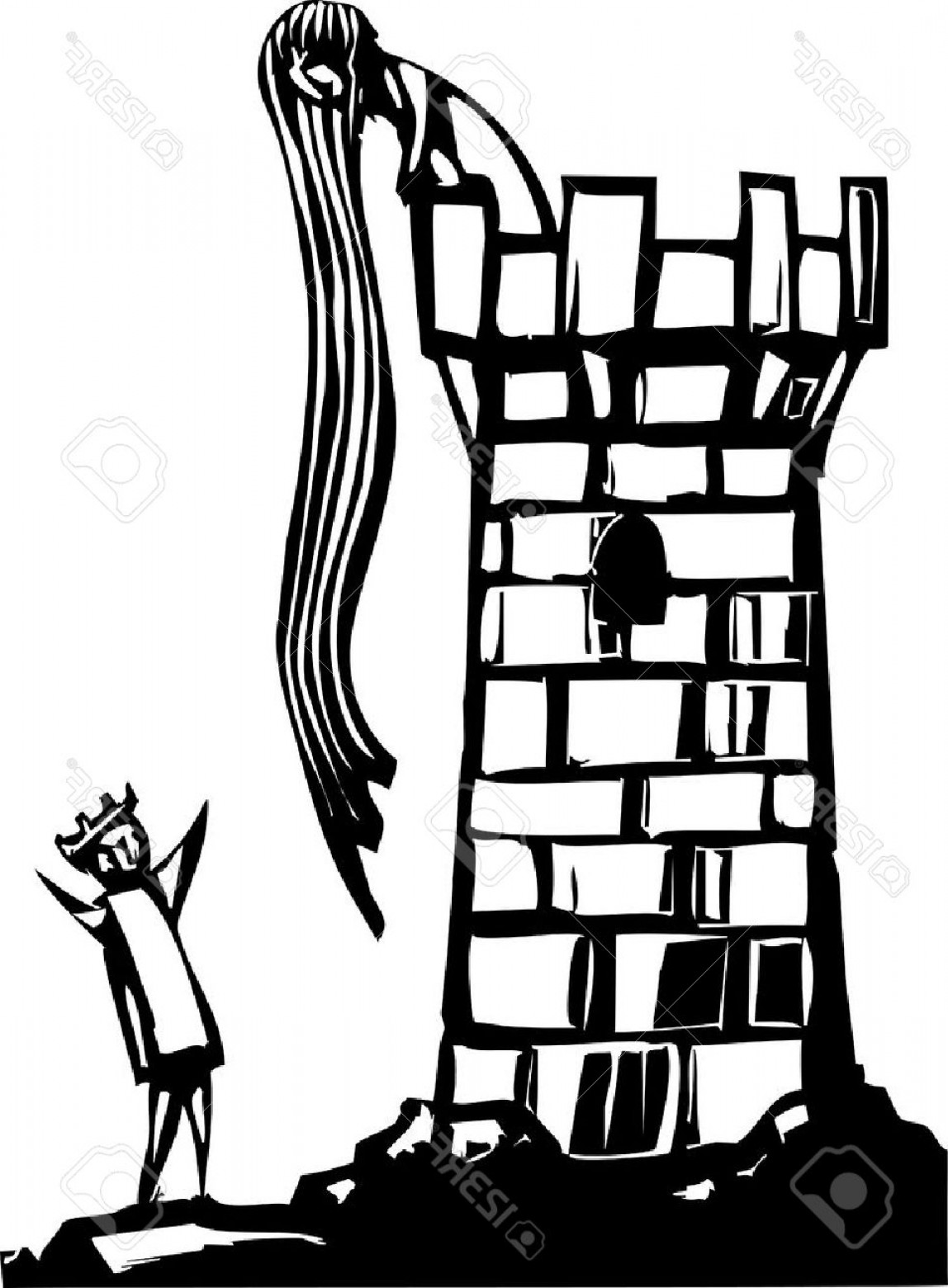 1148x1560 Photofairytale Woodcut Image Of Long Hair Rapunzel In Her Tower