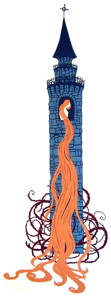 448x1200 rapunzel's tower illustration in fairy tales, grimm fairy
