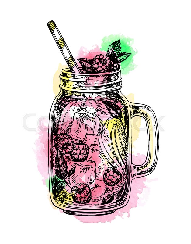 628x800 Lemonade With Raspberry In Mason Jar Stock Vector Colourbox