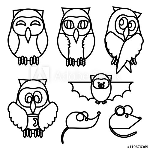 500x500 Owl, Owl With Coffee, Mouse, Rat, Bat, Line Icons