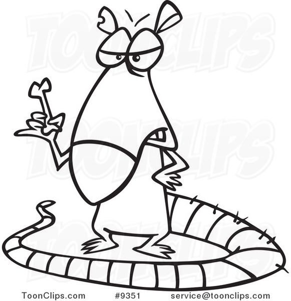 581x600 Cartoon Black And White Line Drawing Of A Rat Holding A Bone