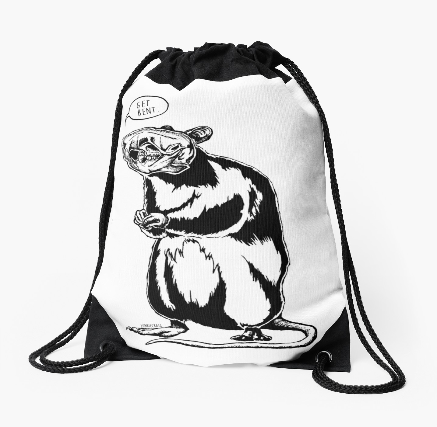 1435x1404 Get Bent Rat Skull Ink Drawstring Bag