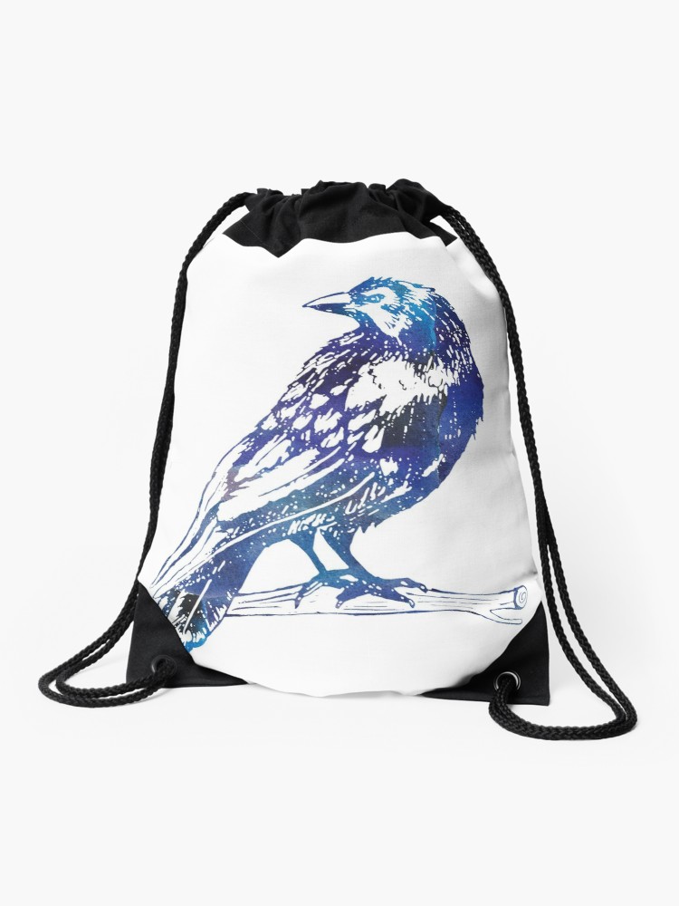 750x1000 Galaxy Watercolor Raven Drawing Drawstring Bag