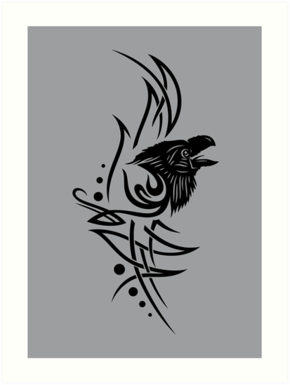 413x549 Tribal, Tattoo With Raven Head Art Prints