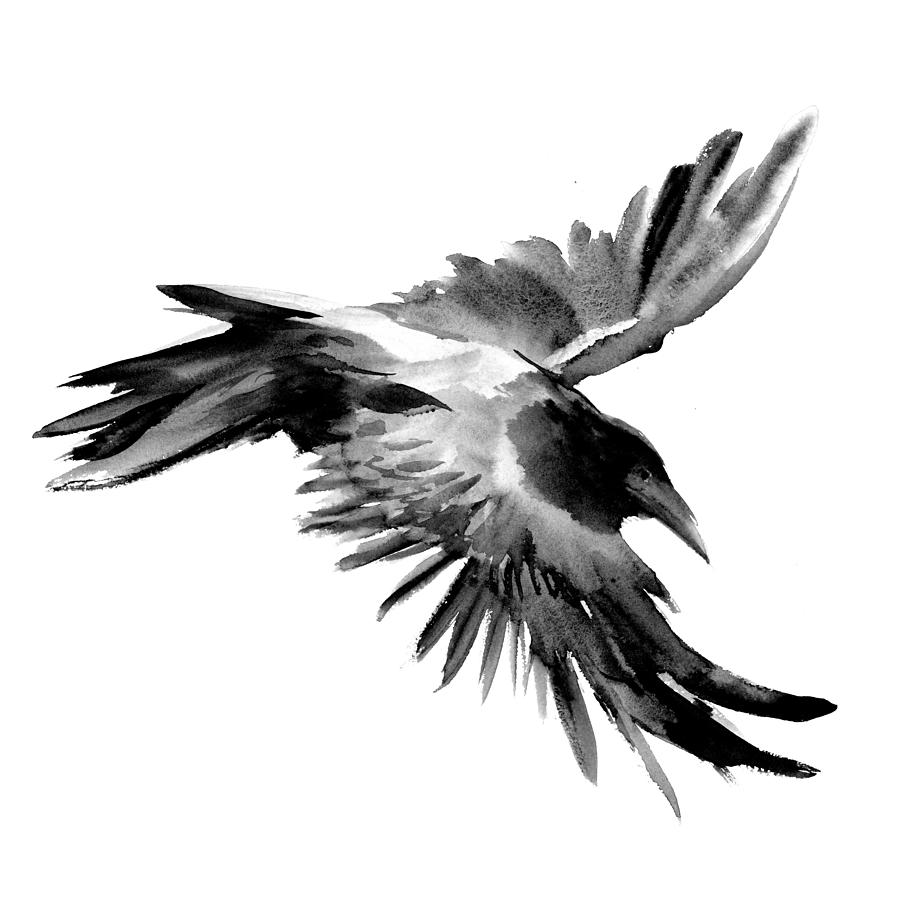 900x900 Flying Raven Painting