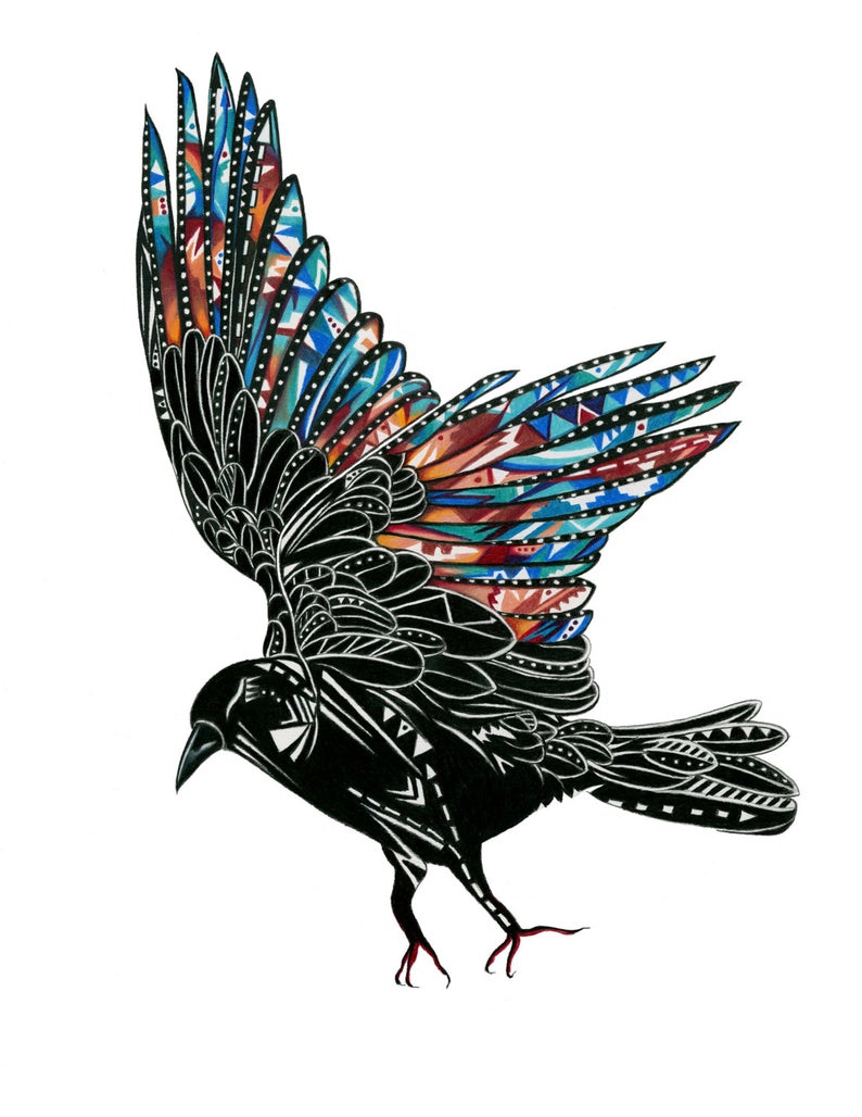 794x1028 Crow Spirit In Flight Print Etsy