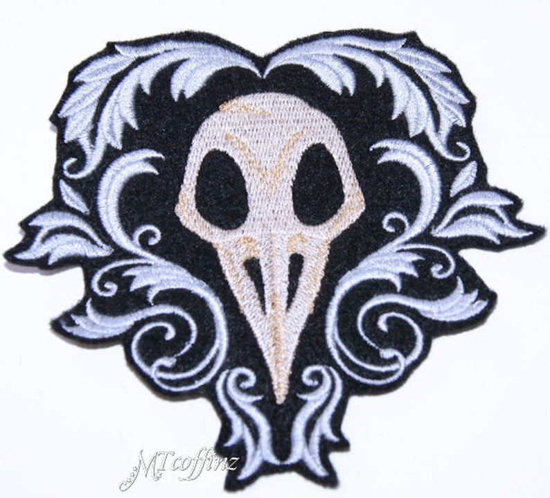 794x719 Gothic Raven Skull With Silver Damask Swirls Iron On Etsy