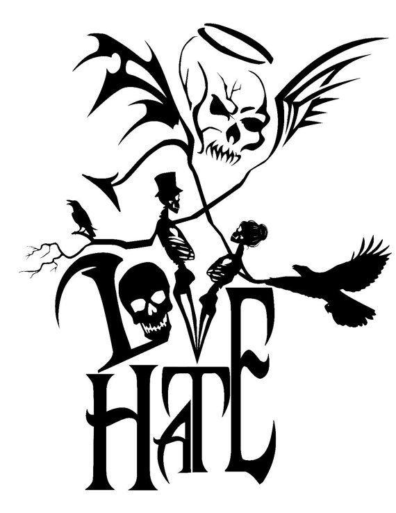570x738 Love Hate Raven Devil Angel Skull Skeleton Instant