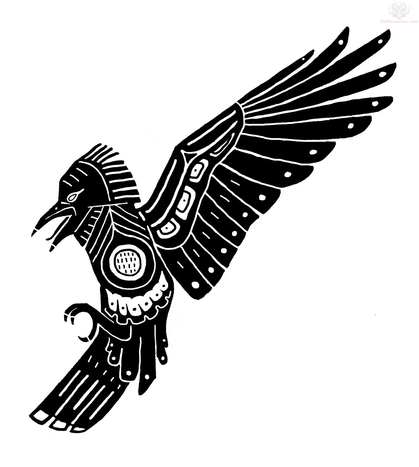 1433x1600 Flying Aztec Raven Tattoo Design