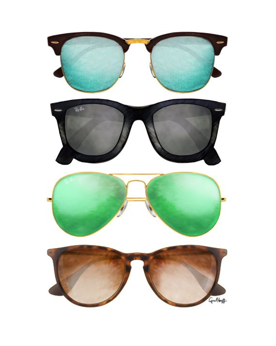 570x713 Ray Ban Sunglasses Print Pencil Drawing, Wall Art, Watercolor