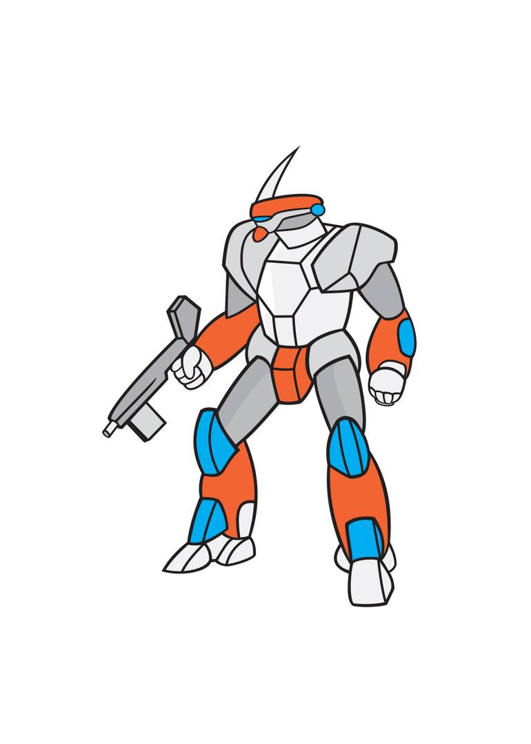 770x1078 mecha robot holding ray gun isolated new media