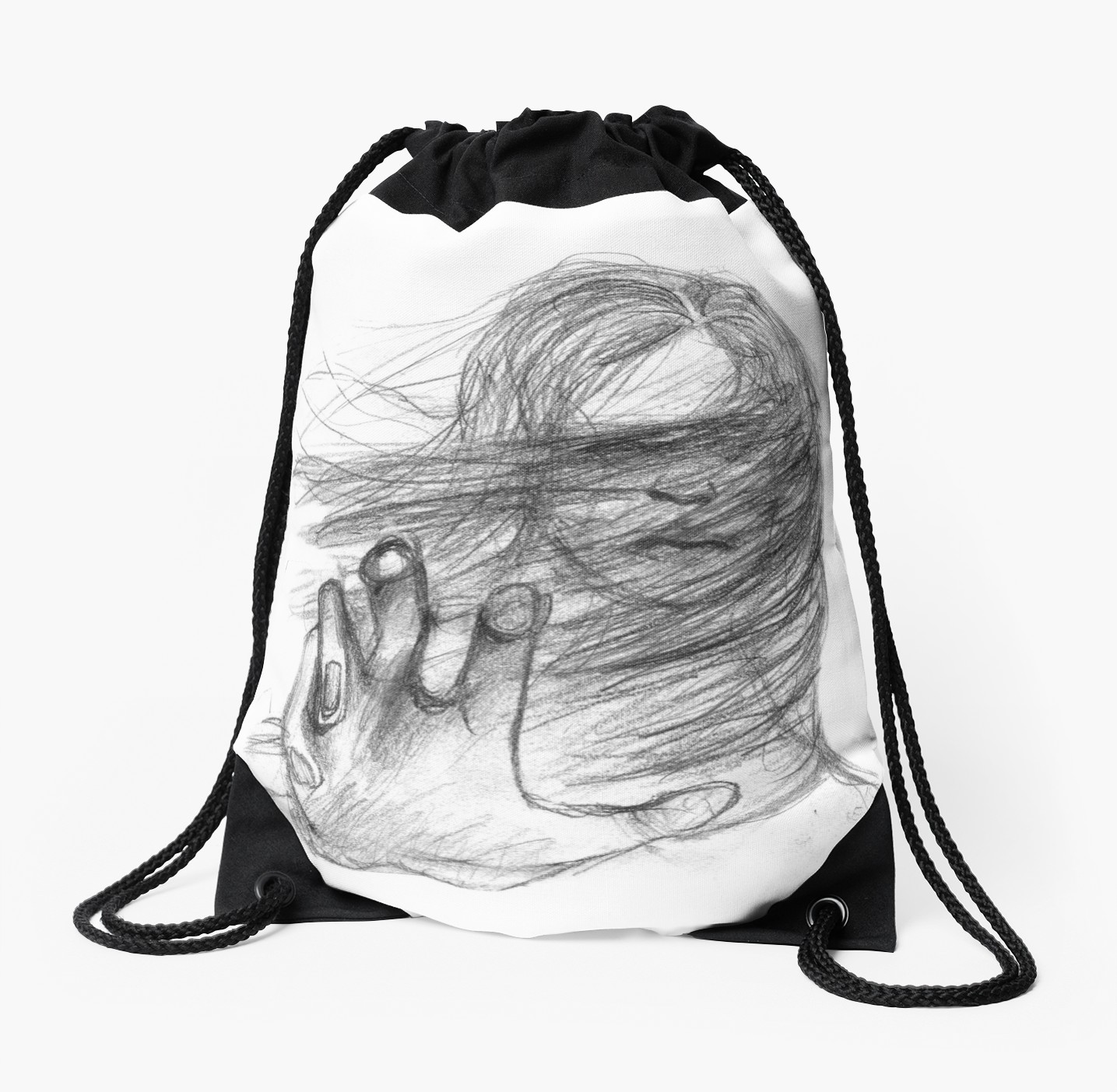 1435x1404 Girl Reaching Out Drawstring Bag