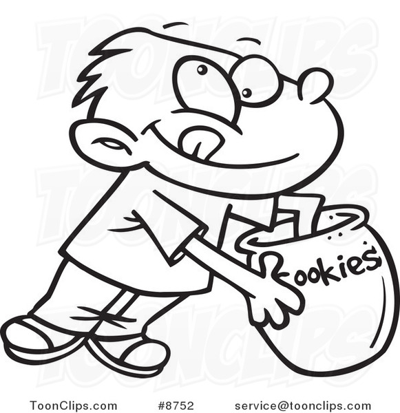 581x600 Cartoon Black And White Line Drawing Of A Boy Reaching In A Cookie
