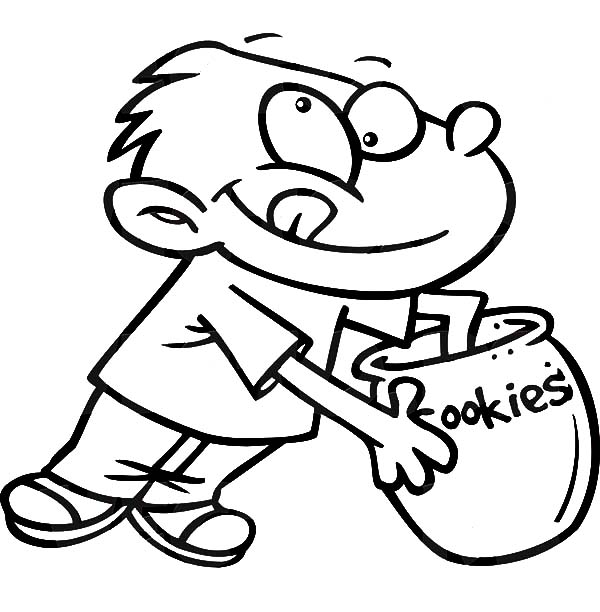 600x612 Boy Reaching Hand In A Cookie Jar Coloring Pages Coloring Sky