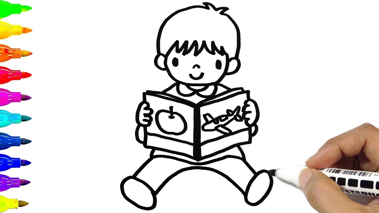 1280x720 Drawing Cute Little Boy Reading Book Coloring Pages