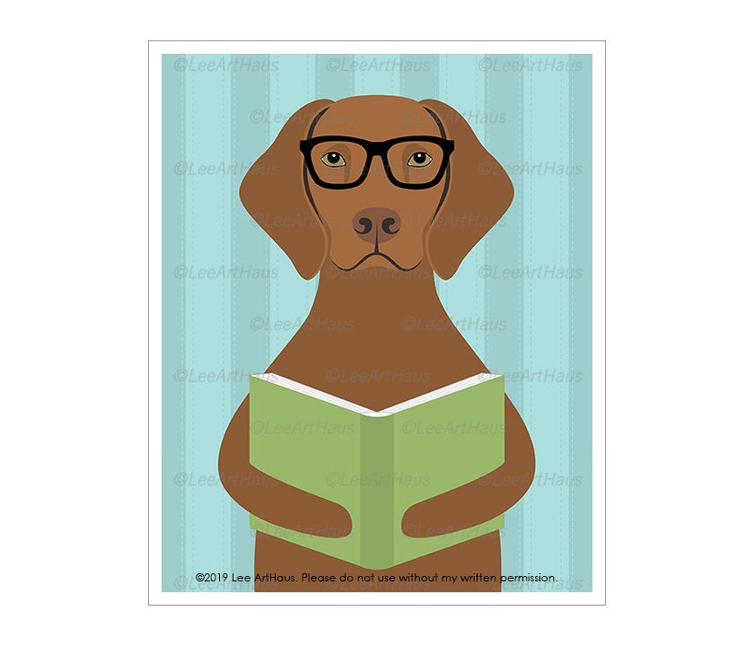 840x720 Animal Drawing Vizsla Dog Reading Book Wall Art Vizla Etsy