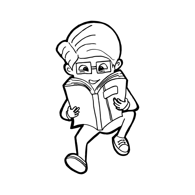640x640 A Kid Sit Down Reading The Book In Funny Way, Line, Drawing, Cute
