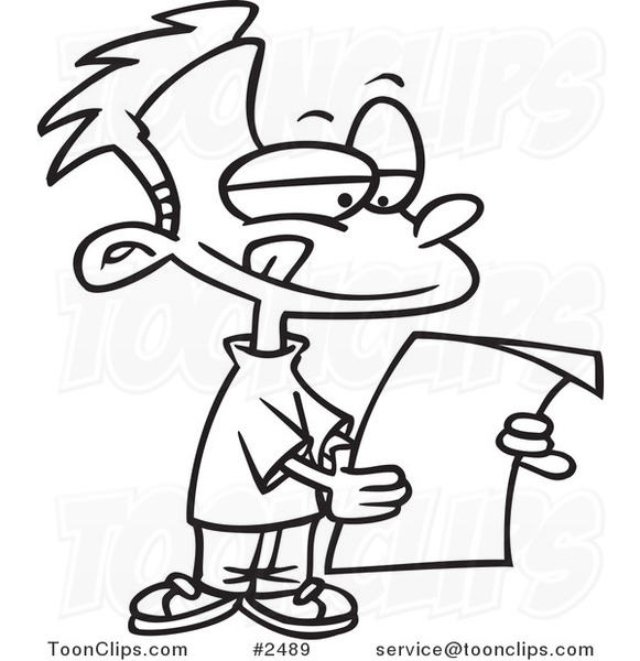 581x600 Cartoon Black And White Line Drawing Of A Boy Reading A Letter