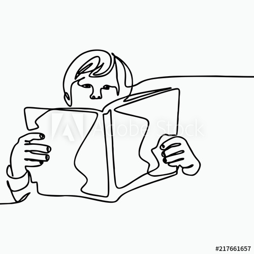 500x500 One Continuous Minimalist Drawing With A Kid Reading A Book