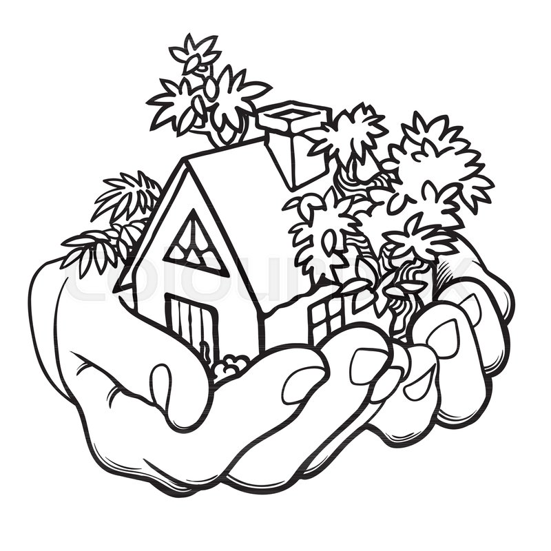 800x800 House In Hands Two Palms Hold Cute Stock Vector Colourbox