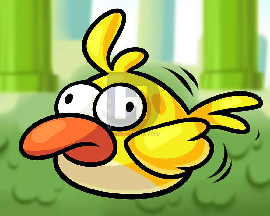 887x709 How To Draw Realistic Flappy Bird, Step