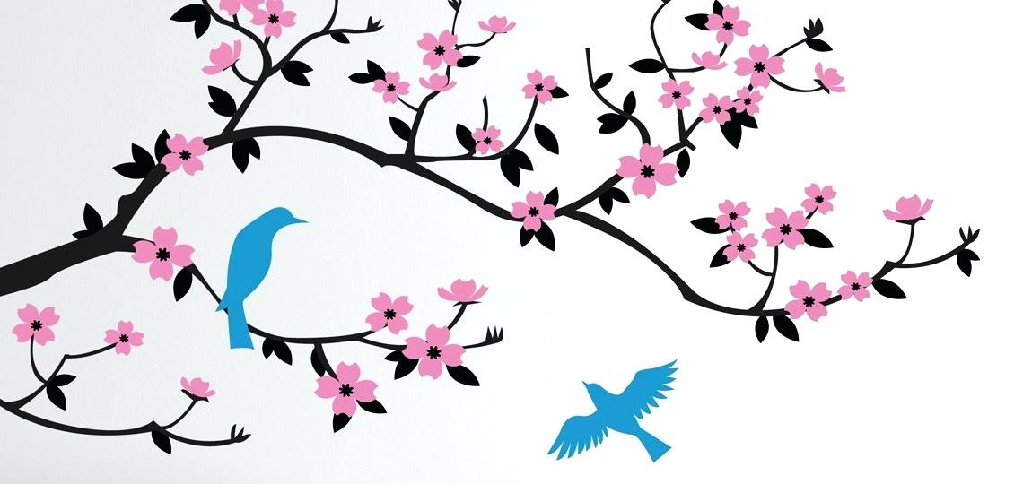 1140x540 Cherry Blossom Branch Outline Realistic Vector Nameart