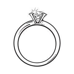 240x240 Golden Engagement Ring With A Big Shining Diamond, Sketch Style