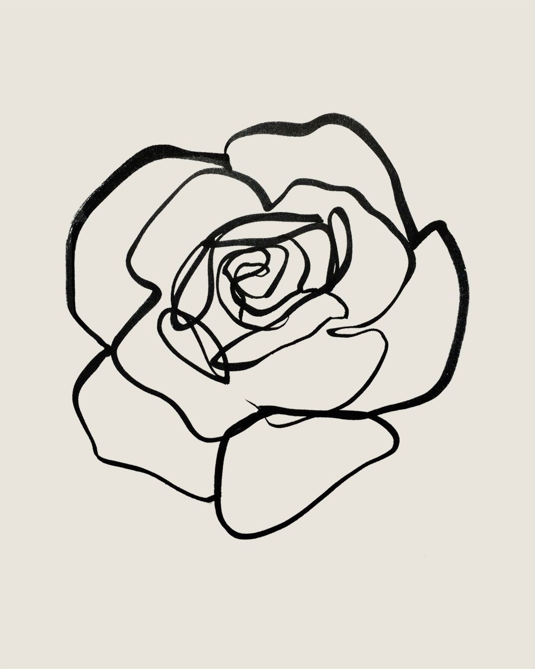 1080x1350 Continuous Line Rose, Sumi Ink On Paper