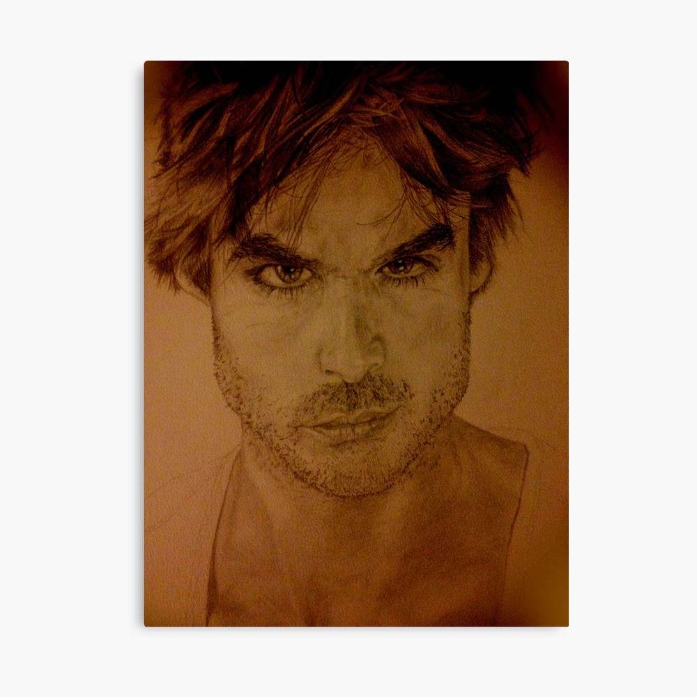 1000x1000 Ian Somerhalder Pencil Drawing Canvas Print