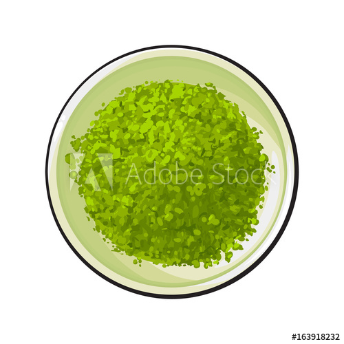 500x500 Top View Drawing Of Matcha Green Tea Powder In Bowl, Sketch Style