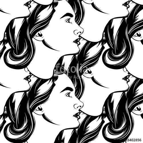 500x500 Vector Hand Drawn Pattern With Illustration Of Realistic Woman