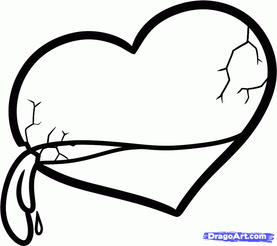 913x811 How To Draw A Shattered Heart, Glass Heart, Step