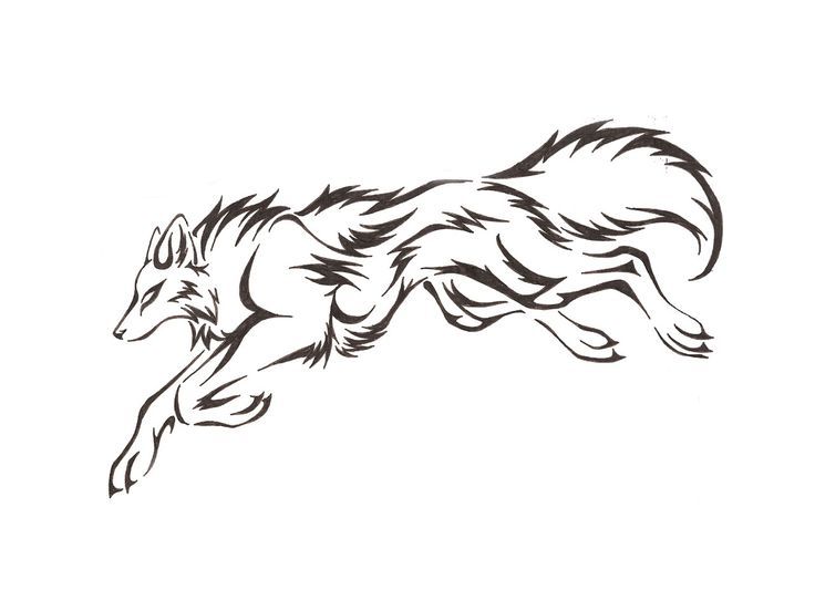 736x552 Realistic Running Outline Drawing Wolf