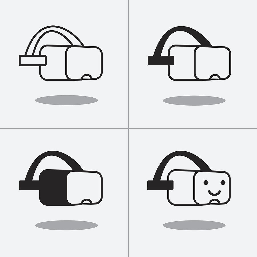 900x900 virtual reality headset line cartoon icons