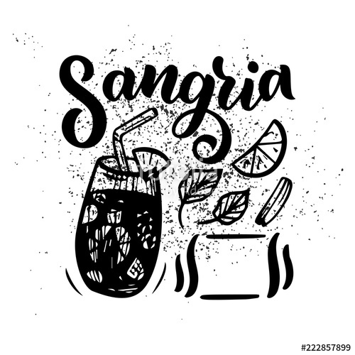 500x500 Freehand Sketch Style Drawing Of Sangria, Cocktail Glass, Various