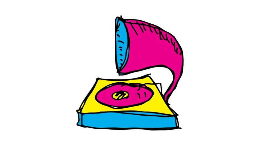 852x480 Vintage Record Player Drawing Stock Video Footage